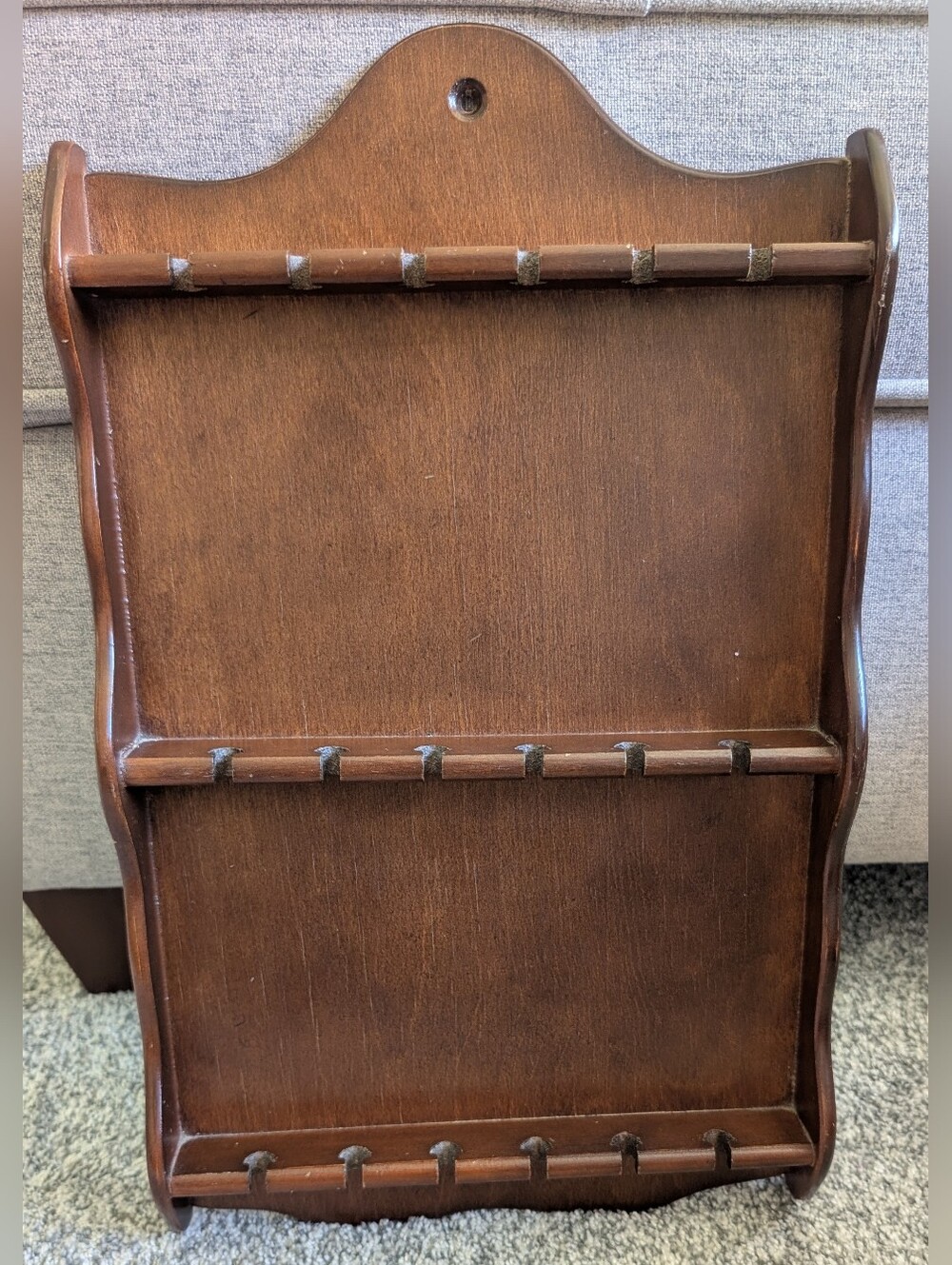 Vintage 18 Slot Wooden Spoon Rack Display Shelf Wall Hanging 3 Tier Brown 17"